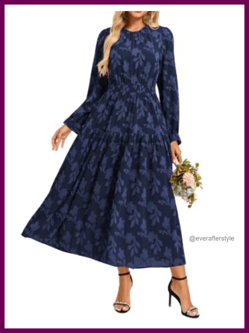 Womens Floral Midi Dress Long Sleeve Boho Wedding Guest Fall